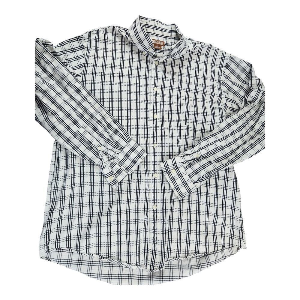Michael Kors mens XL button up long sleeve shirt black white plaid cotton